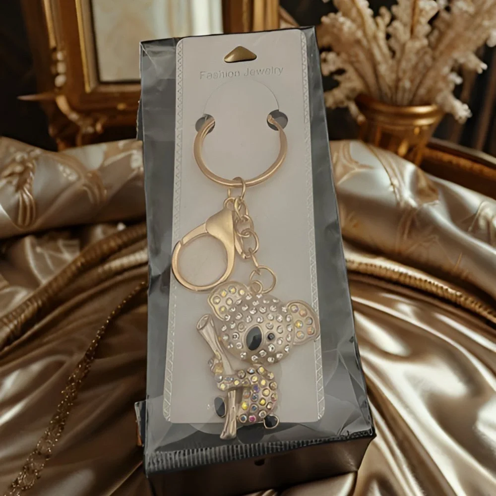 Rhinestone Koala Bear Keychain Purse Charm Gold Tone NWT